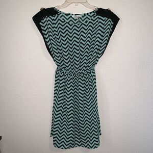 Ciel Chevron Striped A Line Mini Dress Teal Black